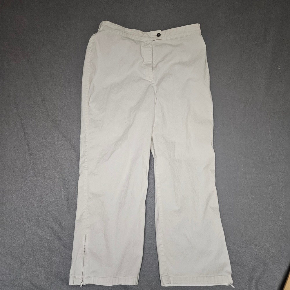 Chicos Design Off White Ankle Zip Pants Size 2 Cotton Spandex Straight Leg